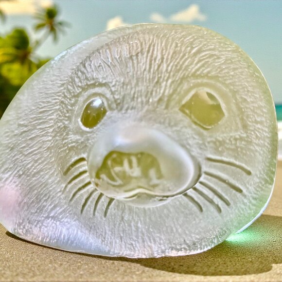 Crystal Seal Figurine MATS JONASSON SWEDEN AVintage art Glass Signed & Sticker - Picture 13 of 13